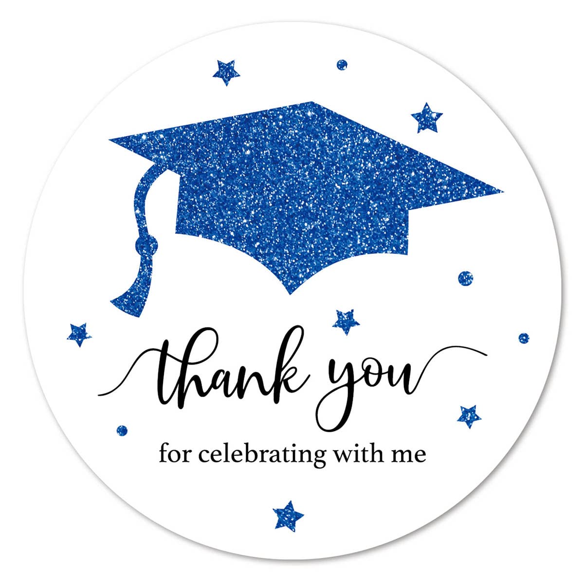 Blue White Graduation Thank You Stickers, Congrats Grad Party Favor Sticker Labels 40-Pack 2in