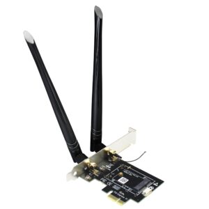 glotrends wa01 m.2 e key to pcie x1 wifi bluetooth adapter for m.2 wifi 4/5/6/6e/7/coral tpu module, with 6-dbi sma antenna kits