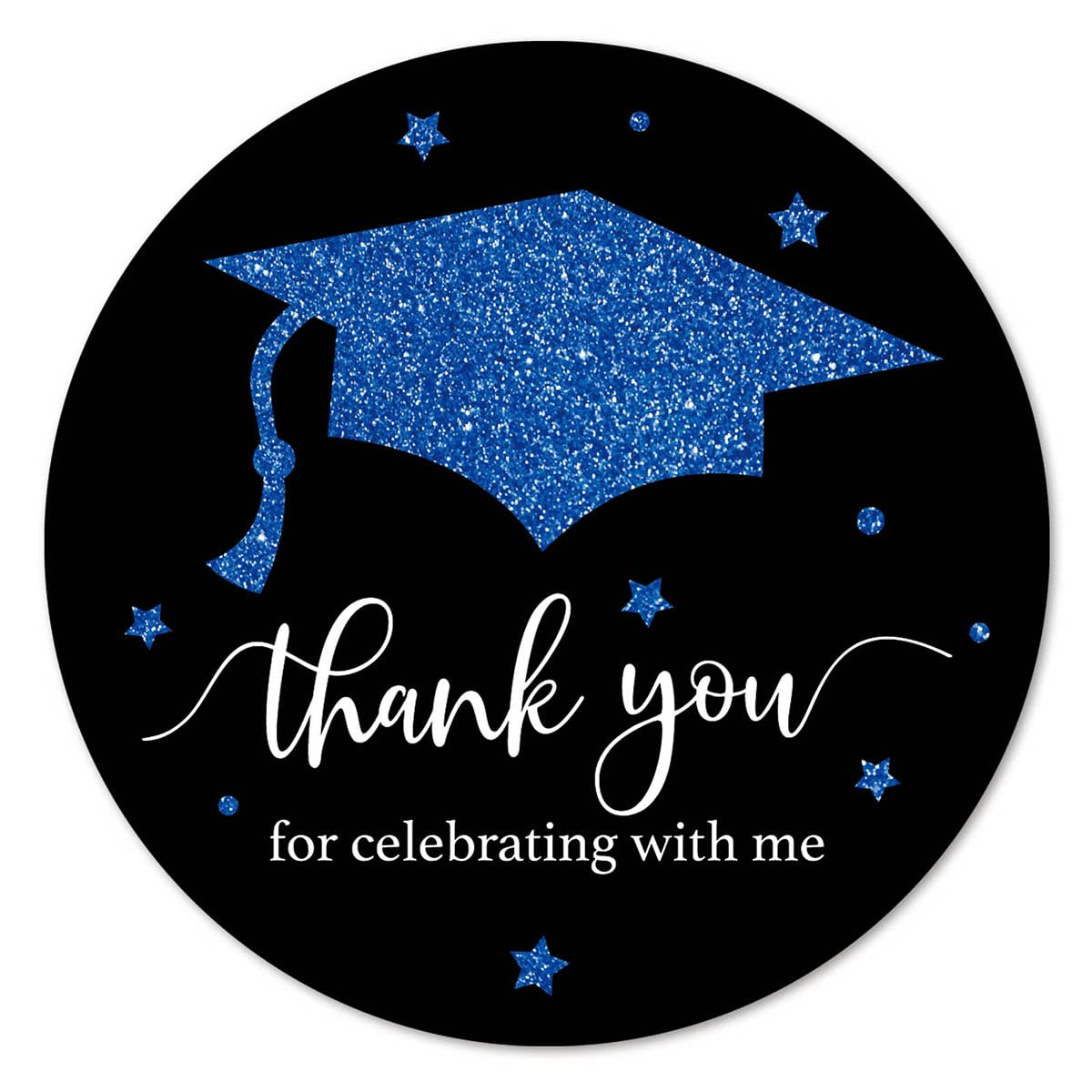 Blue Black Graduation Thank You Stickers, Congrats Grad Party Favor Sticker Labels 40-Pack 2in