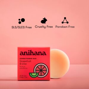 ANIHANA Conditioner Bar for Dry Damaged Safe For Color Treated Hair Moisturizing Hydrating Healthy Looking Hair Paraben Free Grapefruit and Lime 2.1 oz