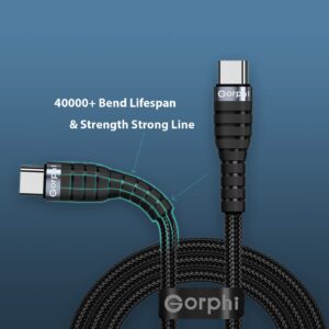 Gorphi 100W USB C Cable, USB C to USB C Fast Charging Cable, [2023 Upgraded], Type C to Type C Cable Fast Charging, USB C Cable 100W 6.6ft 5A PD QC4.0 Super Fast Charging Cable