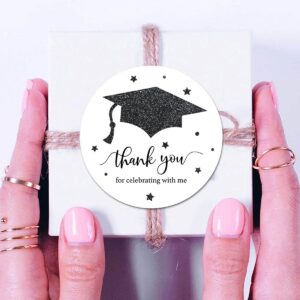 Black White Graduation Thank You Stickers, Congrats Grad Party Favor Sticker Labels 40-Pack 2in