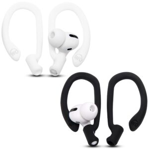 wc hookz combo pack - upgraded over-ear hooks for airpods pro - 2 pairs of large & small size included in package made by wicked cushions | winter white & pitch black