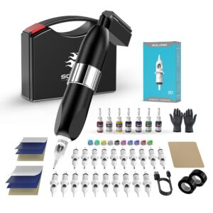 wireless tattoo gun, solong 1500mah tattoo gun wireless tattoo kit professional rotary tattoo machine for beginners and artists with portable tool case