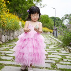 CHENBAO Baby Girls Tutu Dress Flower Girls Dress Ruffle Tulle Kids Birthday Party A-Line Dress Infants Sling Boho Summer Sundress Baby Shower Princess Gown Pink Easter Size 6-12 Months