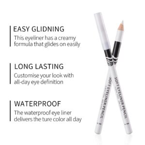 White Eyeliner Pencils, 12PCS Professional Highlighters Eye Liner Pencils Eye Brightener, White Eye Liners Makeup Pencils Waterproof Long-lasting Eyeshadows Beauty Makeup Tools for Women