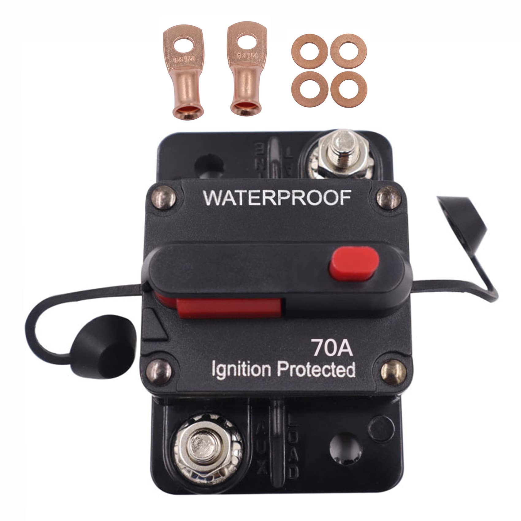 70 Amp Waterproof Circuit Breaker,with Manual Reset,12V-48V DC, for Car Marine Trolling Motors Boat ATV Manual Power Protect and Automotive Marine Boat Audio System Protection