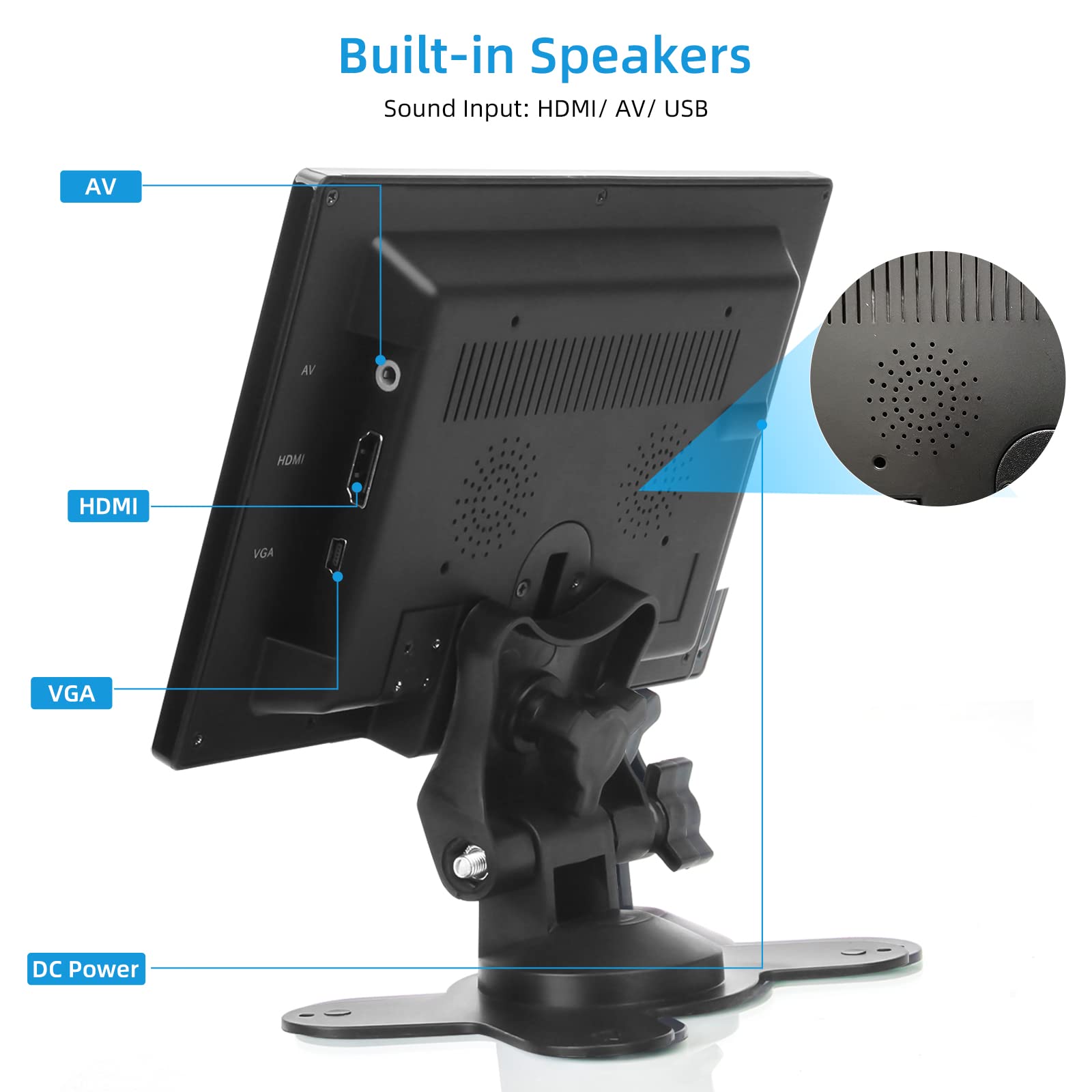 7 Inch Small Monitor, Raspberry Pi Monitor Built-in Speakers, Mini Monitor 1024 x 600, HDMI Monitor 60 Hz, 5ms, IPS Screen Display w/Remote Control, HDMI VGA AV BNC Input, Computer Monitor,PC Monitor