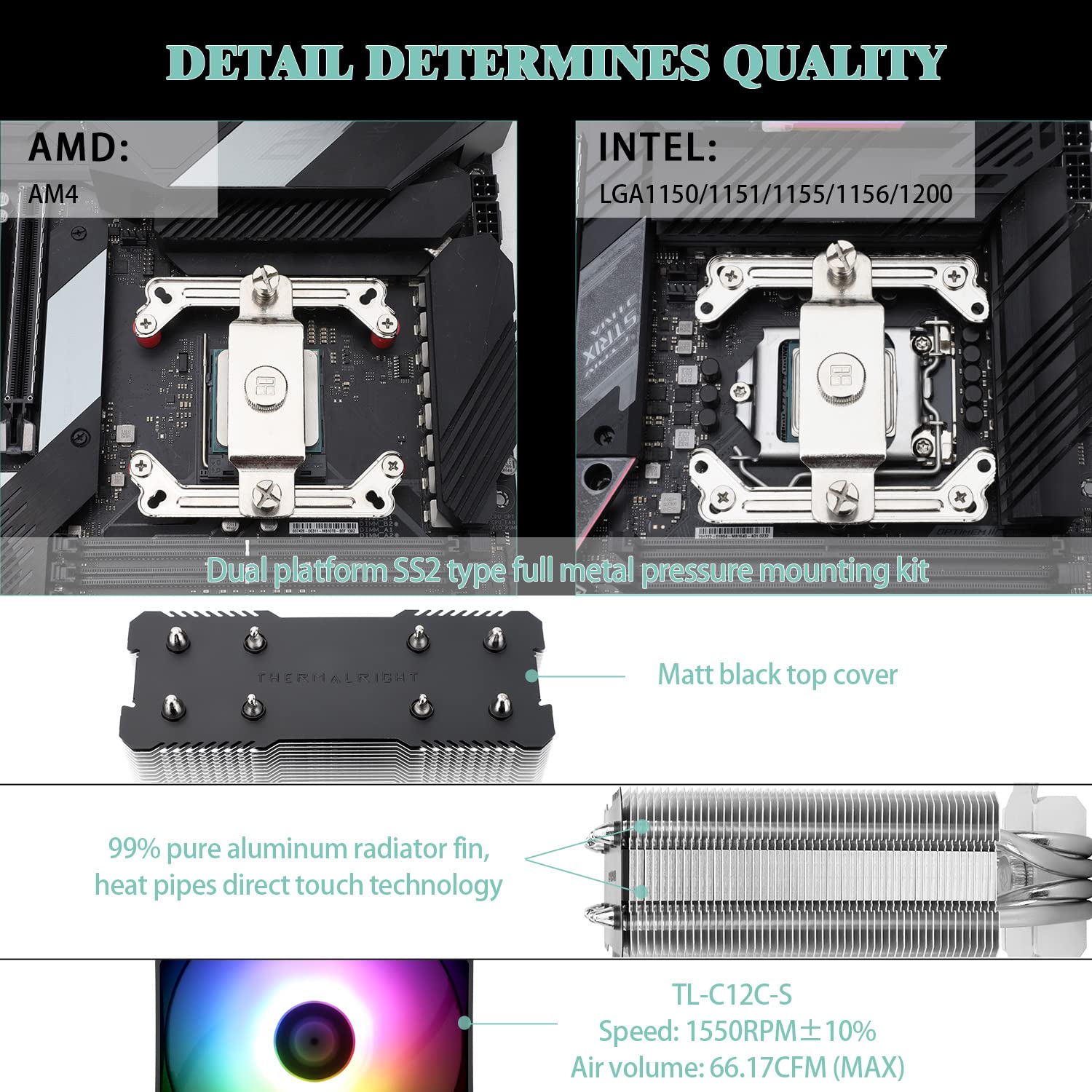 Thermalright AssassinX120 R SE ARGB CPU Air Cooler, AX120 R SE ARGB, 4 Heat Pipes, TL-C12C-S PWM Quiet Fan CPU Cooler with S-FDB Bearing, for AMD AM4/AM5 Intel 1700/1150/1151/1200, LGA1700