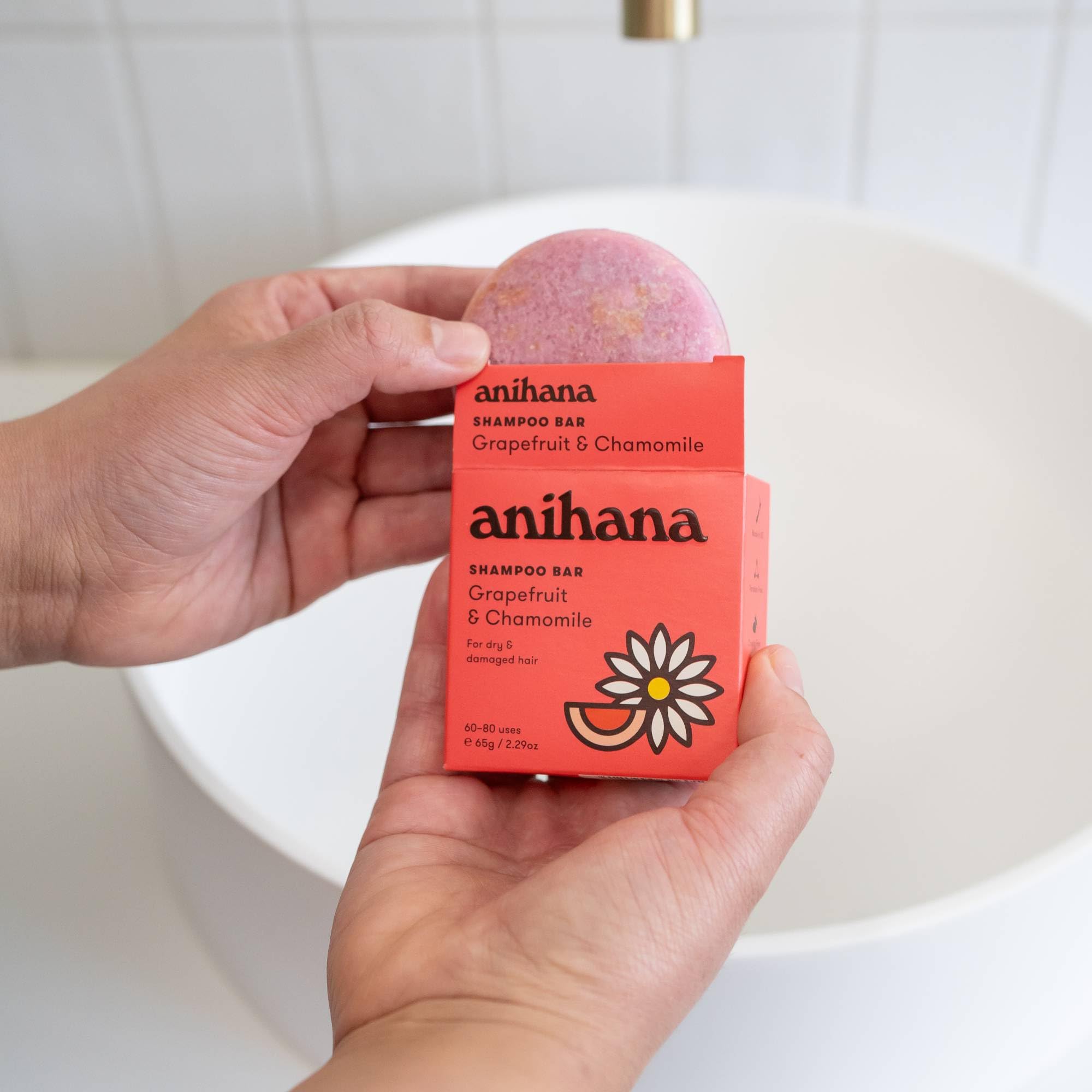 ANIHANA Shampoo Bar for Dry Damaged Safe For Color Treated Hair Moisturizing Hydrating Healthy Looking Hair Paraben Free Grapefruit and Chamomile 2.29 oz