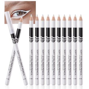 white eyeliner pencils, 12pcs professional highlighters eye liner pencils eye brightener, white eye liners makeup pencils waterproof long-lasting eyeshadows beauty makeup tools for women