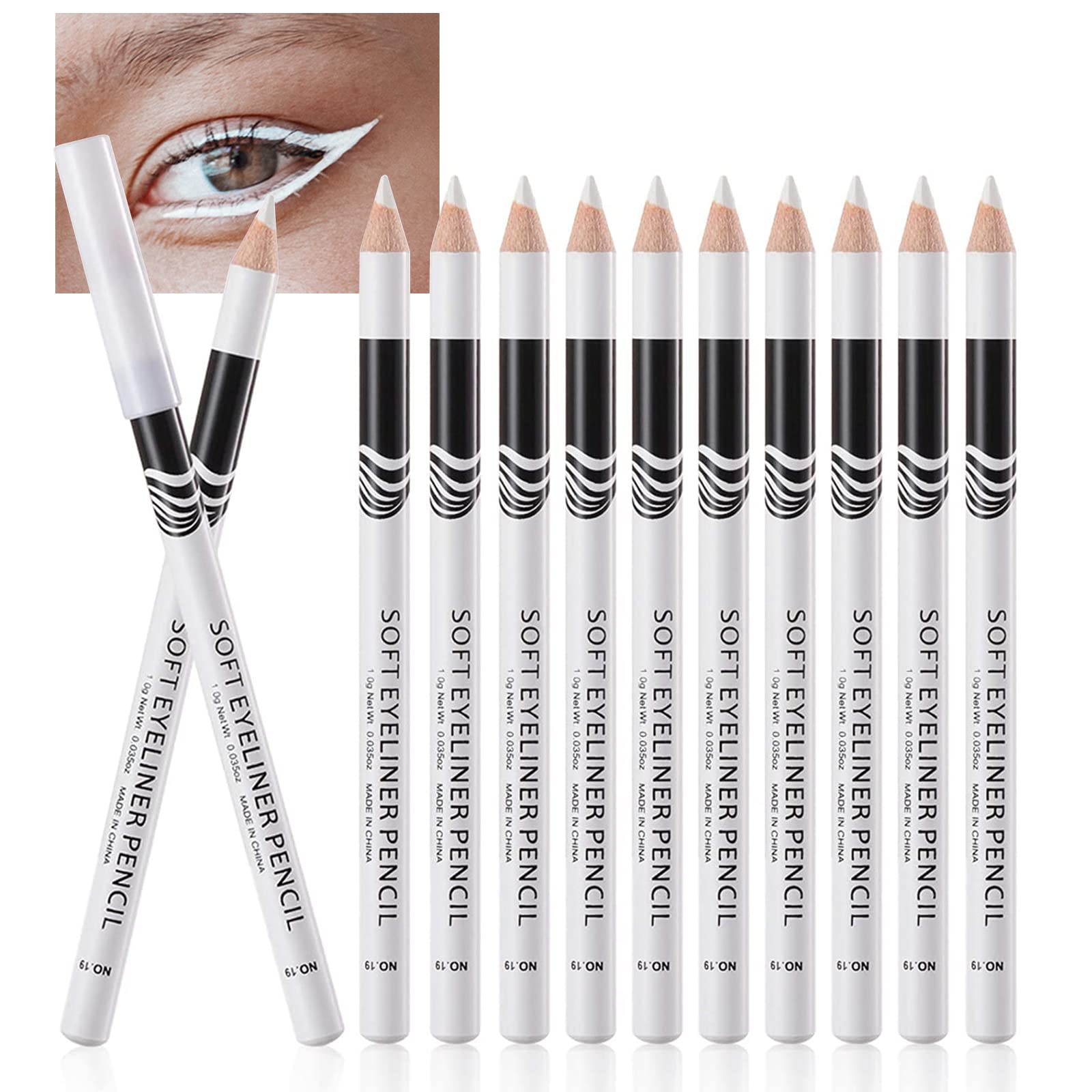 White Eyeliner Pencils, 12PCS Professional Highlighters Eye Liner Pencils Eye Brightener, White Eye Liners Makeup Pencils Waterproof Long-lasting Eyeshadows Beauty Makeup Tools for Women