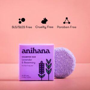 ANIHANA Shampoo Bar for Thin Fine Oily Hair Gives Hair Volume & Body Natural Healthy Look and Shine Paraben Free Lavender and Rosemary 2.29 oz