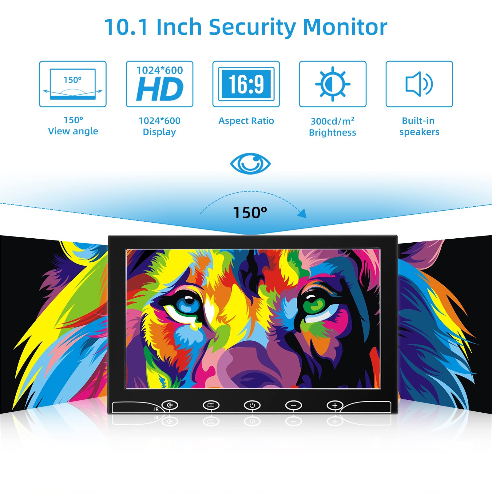 10.1 Inch Small Monitor, Raspberry Pi Monitor Built-in Speakers, Mini Monitor 1024 x 600, HDMI Monitor 60 Hz, 5ms, IPS Screen Display w/Remote Control, HDMI VGA AV BNC Input, Computer Monitor