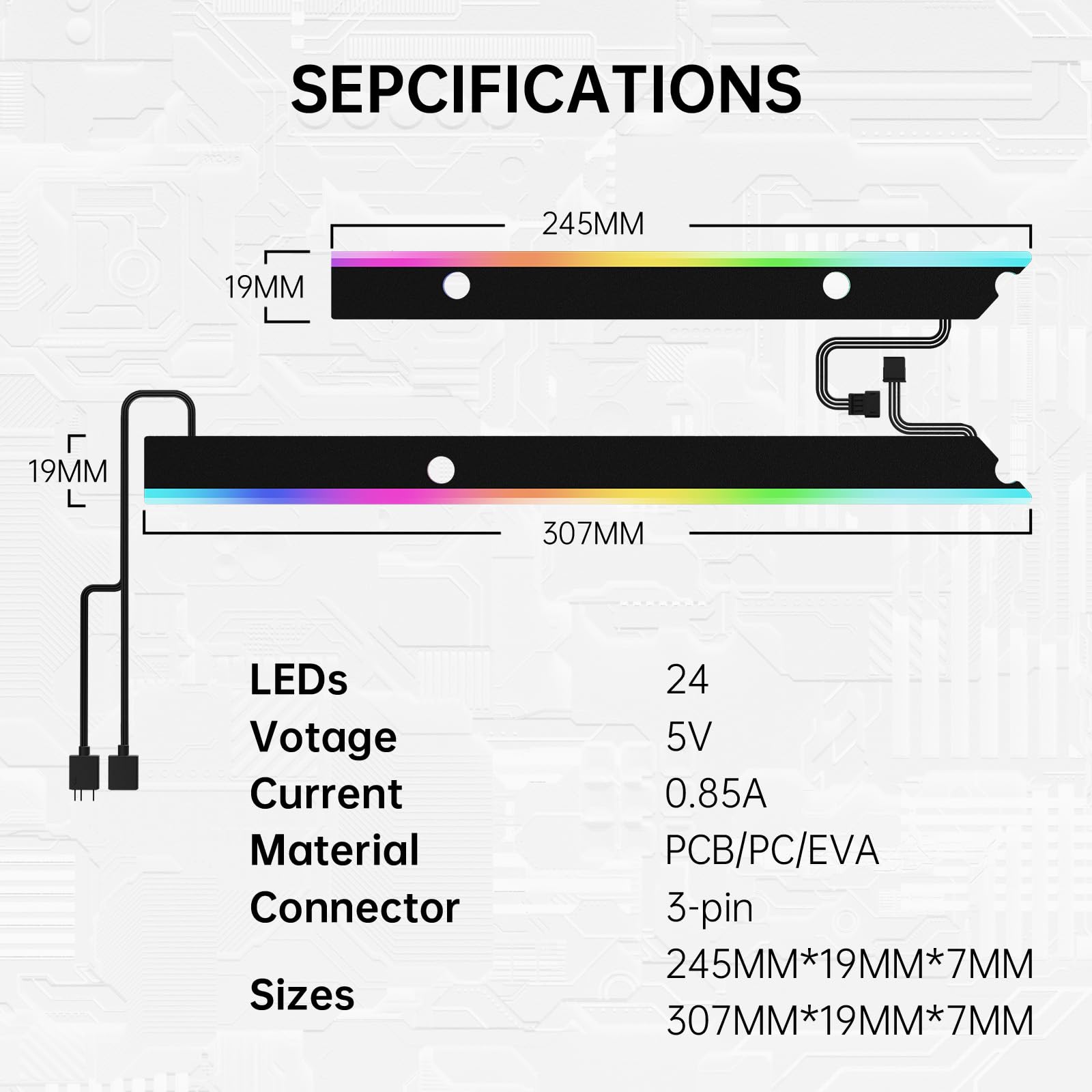 ASIAHORSE ARGB Light Strip for Motherboard, 28 Independent Addressable RGB, 5V 3-pin Motherboard Aura Sync, Lightsaber-X Led PC Parts Kit Compatible with ATX