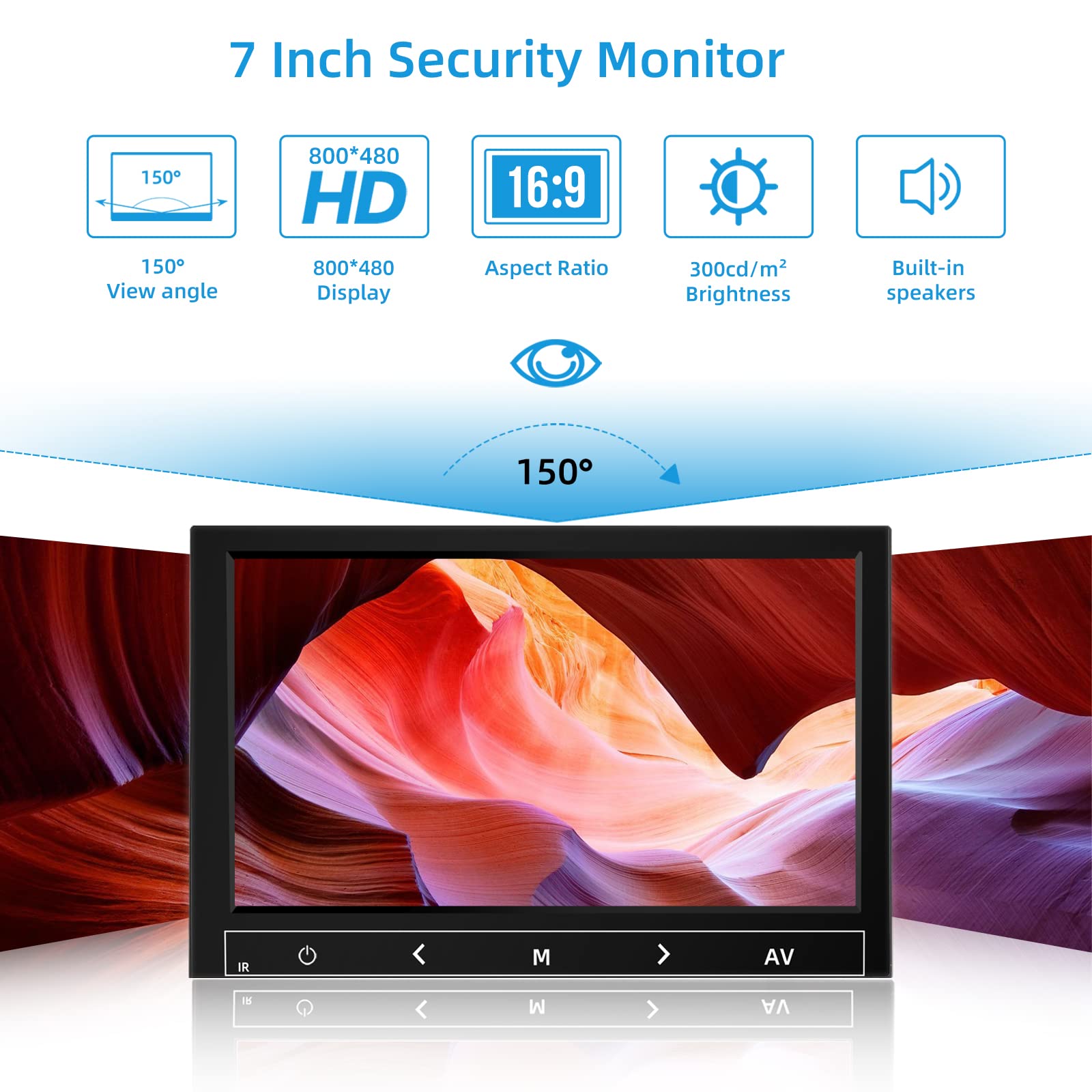 7 Inch Small Monitor, Raspberry Pi Monitor Built-in Speakers, Mini Monitor 1024 x 600, HDMI Monitor 60 Hz, 5ms, IPS Screen Display w/Remote Control, HDMI VGA AV BNC Input, Computer Monitor,PC Monitor