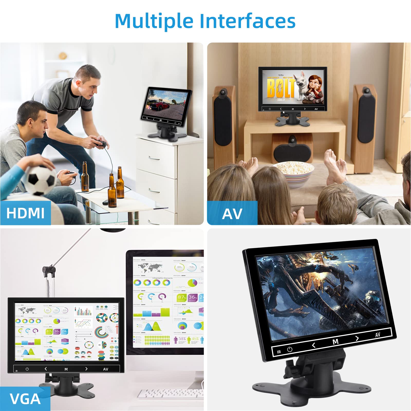 7 Inch Small Monitor, Raspberry Pi Monitor Built-in Speakers, Mini Monitor 1024 x 600, HDMI Monitor 60 Hz, 5ms, IPS Screen Display w/Remote Control, HDMI VGA AV BNC Input, Computer Monitor,PC Monitor