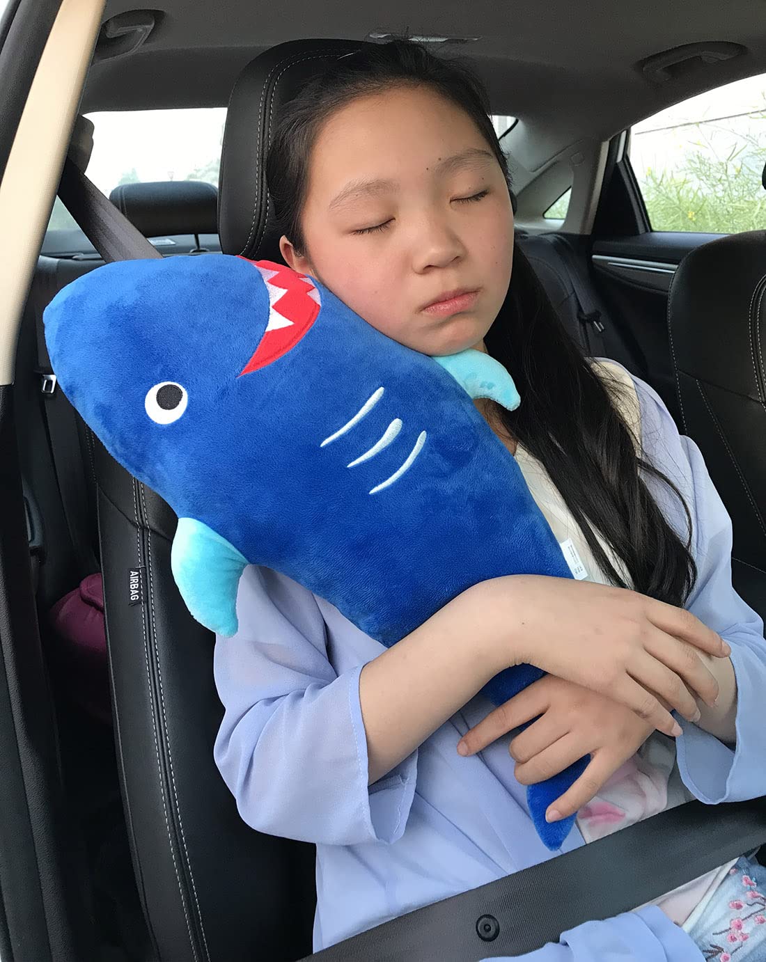 seemehappy Cute Shark Car Seat Belt Pad Pillow Shoulder Strap Cushion Car Pillow for Travel Sleeping