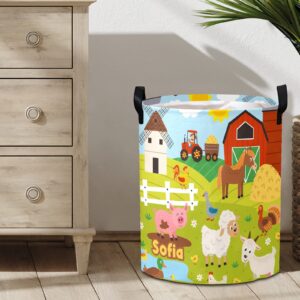 Personalized Laundry Basket Hamper,Farm Animal Pig Sheep,Collapsible Storage Baskets with Handles for Kids Room,Clothes, Nursery Decor