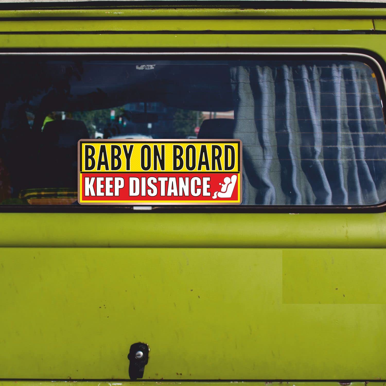 Baby on Board Sticker - (Pack of 12) 4" x 10" Large Keep Distance Warning Sign Car Safety Bumper Decal for Vehicle