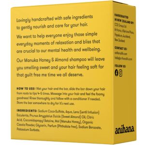 ANIHANA Shampoo Bar for Regular Normal Hair Clean Purifying Natural Healthy Look and Shine Paraben Free Manuka Honey and Almond 2.29 oz