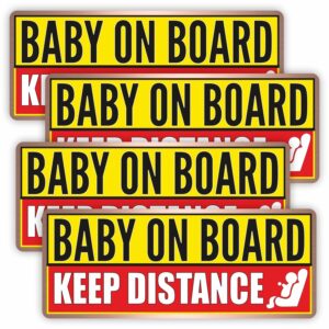 Baby on Board Sticker - (Pack of 12) 4" x 10" Large Keep Distance Warning Sign Car Safety Bumper Decal for Vehicle