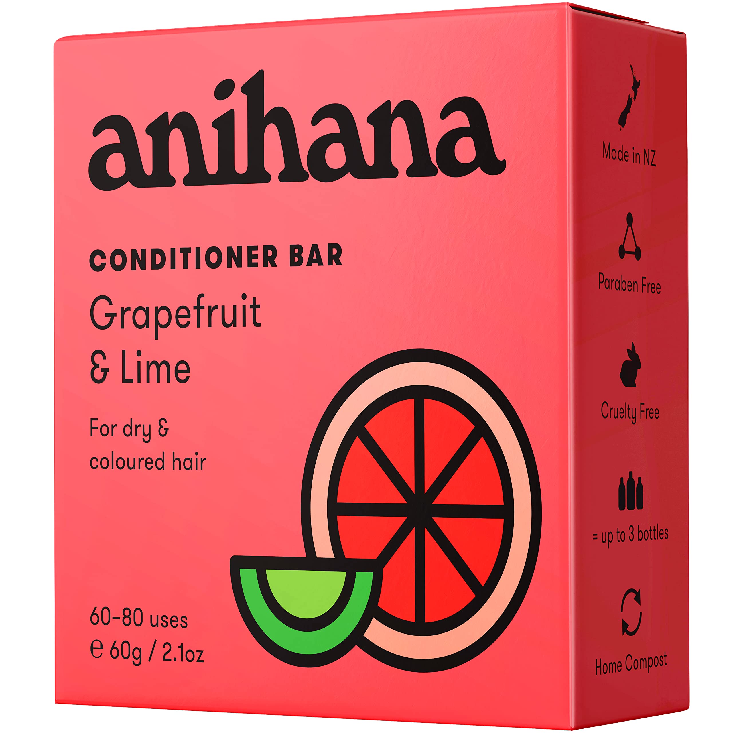 ANIHANA Conditioner Bar for Dry Damaged Safe For Color Treated Hair Moisturizing Hydrating Healthy Looking Hair Paraben Free Grapefruit and Lime 2.1 oz