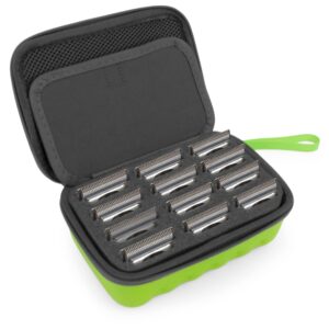 casematix green clipper blade holder for 12 blades - protective clipper blade storage case with barber blade holder foam and hard shell impact-resistant outer, case only