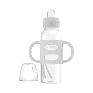 dr. brown's milestones narrow sippy spout bottle with 100% silicone handles, easy-grip handles with soft sippy spout, 8oz/250ml, gray, 1-pack, 6m+