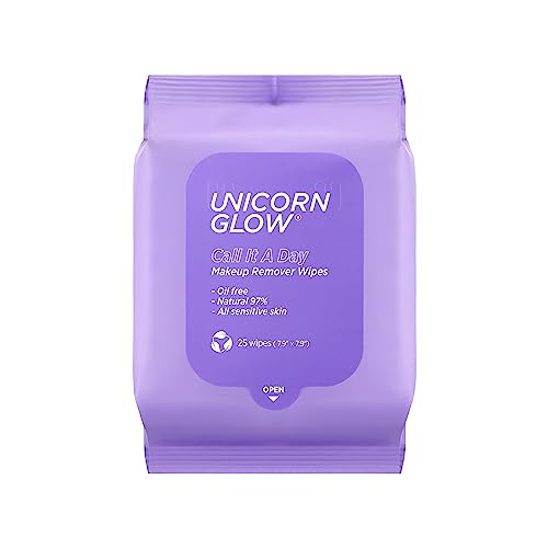 Unicorn Glow Makeup Remover Cleansing Face Wipes - 1 EA [25 count] XL Oversize Biodegradable Daily Cleansing Facial Towelettes to Remove Makeup, Micellar Water, Charcoal, Aloe Extract and Vitamin E, Alcohol Free, Paraben Free - CALL IT A DAY (1 EA)