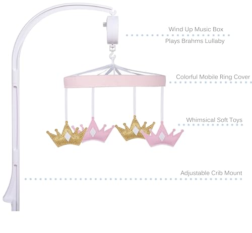 Sammy & Lou Tiara Princess Baby Crib Mobile with Music, Crib Mobile Arm Fits Standard Crib Rail