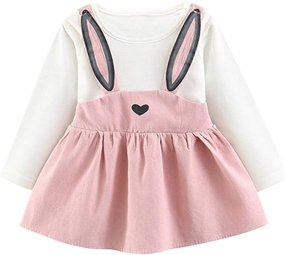 Cabucale Baby Girl Easter Clothing Rabbit Style Long Sleeve Dress (Pink 1T)