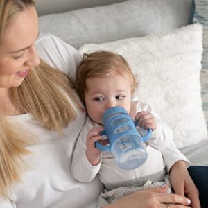 Dr. Brown's Milestones Wide-Neck Sippy Spout Bottle with 100% Silicone Handles, Easy-Grip Handles with Soft Sippy Spout, 9oz/270mL, Light-Blue, 1-Pack, 6m+