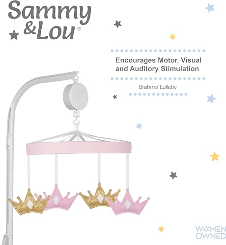 Sammy & Lou Tiara Princess Baby Crib Mobile with Music, Crib Mobile Arm Fits Standard Crib Rail