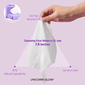 Unicorn Glow Makeup Remover Cleansing Face Wipes - 1 EA [25 count] XL Oversize Biodegradable Daily Cleansing Facial Towelettes to Remove Makeup, Micellar Water, Charcoal, Aloe Extract and Vitamin E, Alcohol Free, Paraben Free - CALL IT A DAY (1 EA)