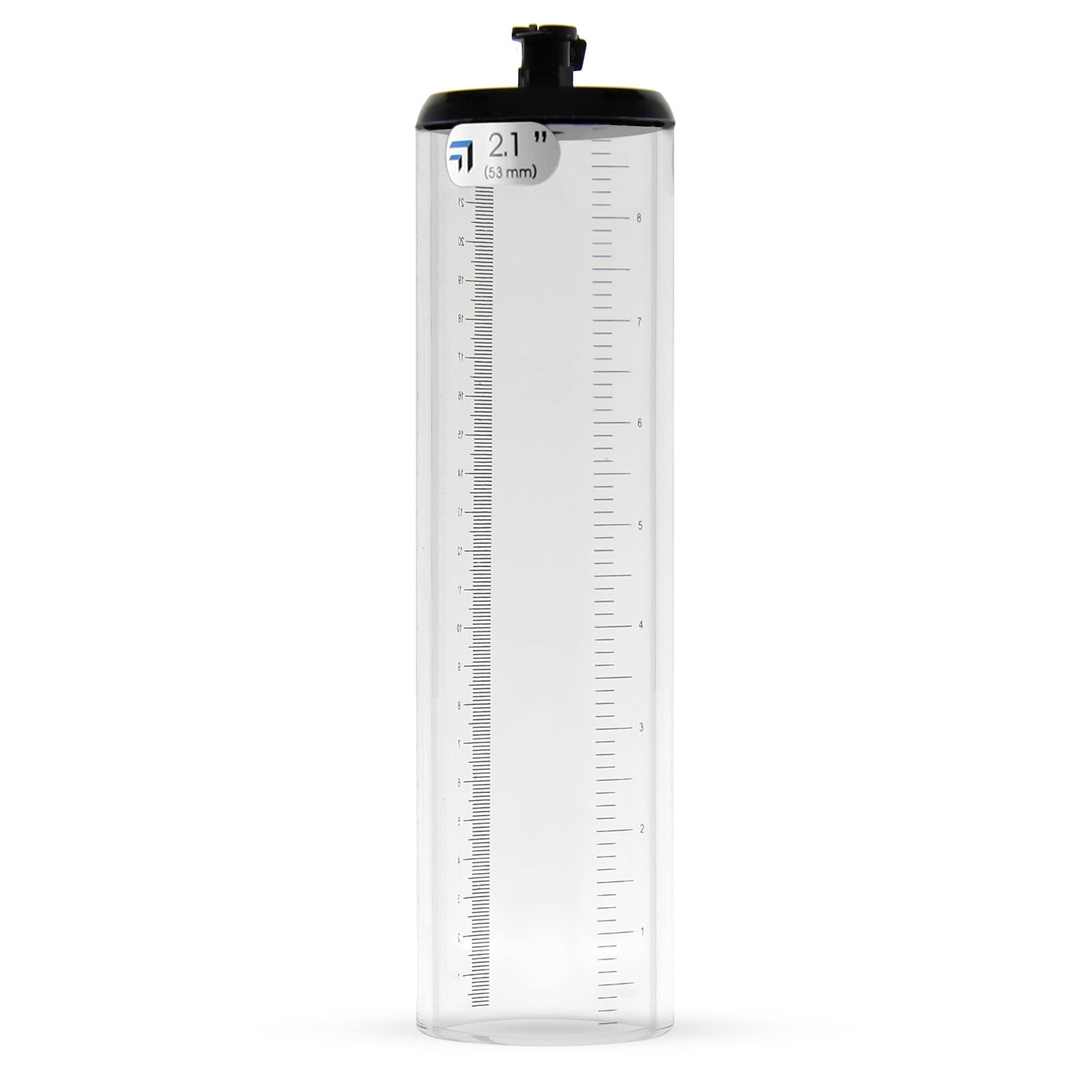 LeLuv 6mm Thick Walled Cylinder 2.1" x 9" for Penis Pumps, Seamless Untapered Clear Acrylic Adult Toy with Measurement Marks and Locking Vacuum Fitting