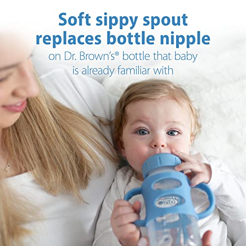 Dr. Brown's Milestones Wide-Neck Sippy Spout Bottle with 100% Silicone Handles, Easy-Grip Handles with Soft Sippy Spout, 9oz/270mL, Light-Blue, 1-Pack, 6m+