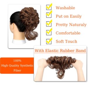 Messy Bun Hair Piece,Qunlinta Long Wavy Tousled Updo Hair Bun Extensions Wavy Hair Wrap Ponytail Hairpieces Hair Scrunchies with Elastic Hair Band for Women Girls -Light Brown