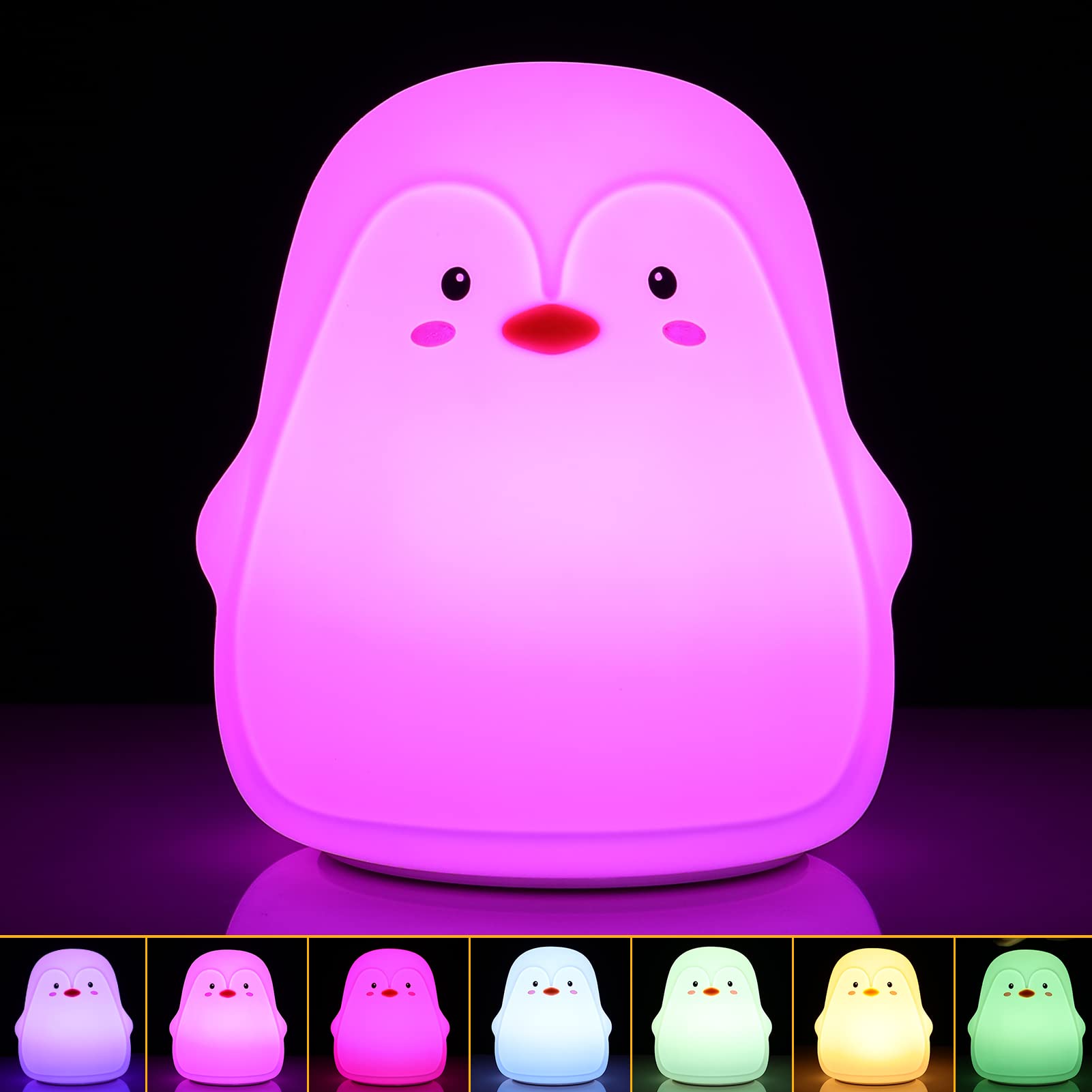 Tremdwoto Night Light for Kids, Penguin Silicone Nightlight Lamp, 7 Color Changing Nursery Night Light for Kids Bedroom, Super Gift for Boys Girls Toddler Children