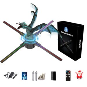 3D Hologram Fan 46cm and stand Hologram Fan with Remote/Bluetooth/WIFI/700 Video Library,Holographic Fan with HD LED 2000*1444PX Resolution Picture Fan Spinner Small for Shop/Bar/Christmas/Halloween