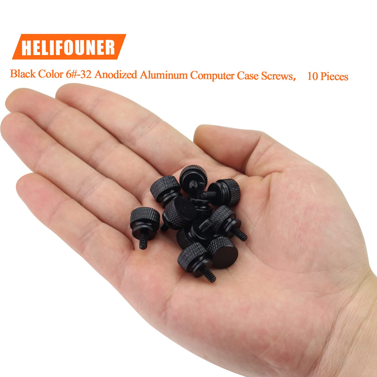 HELIFOUNER 10 Pieces 6-32 Thread, Black Color Anodized Aluminum Computer Case Thumbscrews, Thumb Screws for Computer Case/Cover/Power Supply/Hard Drives