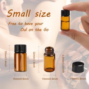 DMuuuDM 50 Pcs 3ml Amber Glass Essential Oil Bottles,Empty Refillable Travel Glass Liquid Sample Vial with Screw Caps,Preservation Storage Vials Test Container For Oil Blends, Perfumes, Lab Chemicals