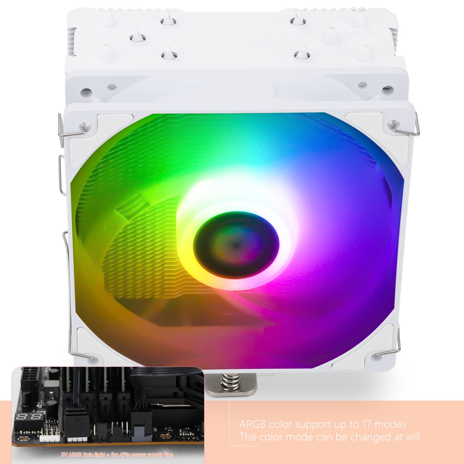 Thermalright Assassin King 120 SE White ARGB CPU Air Cooler, AK120 SE White ARB, 5 Heatpipes, TL-C12CW-S PWM Quiet Fan CPU Cooler with S-FDB Bearing, for AMD AM4/AM5/Intel LGA1700/1150/1151/1200