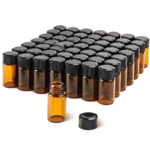 dmuuudm 50 pcs 3ml amber glass essential oil bottles,empty refillable travel glass liquid sample vial with screw caps,preservation storage vials test container for oil blends, perfumes, lab chemicals