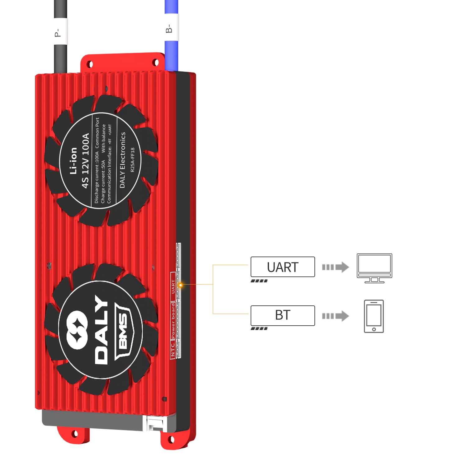 DALY Smart BMS Li-ion 12V 100A 4S BMS with Bluetooth Module Resetting Program for Rated 3.7V Lithium Battery Pack Charge and Discharge Protection Management…(Smart BMS,100A)