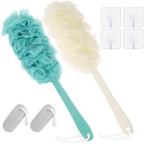 back scrubber for shower, long handle back loofah shower brush, bath brush for women men, soft nylon mesh back cleaner washer, loofah sponge exfoliating body scrubber for skin care