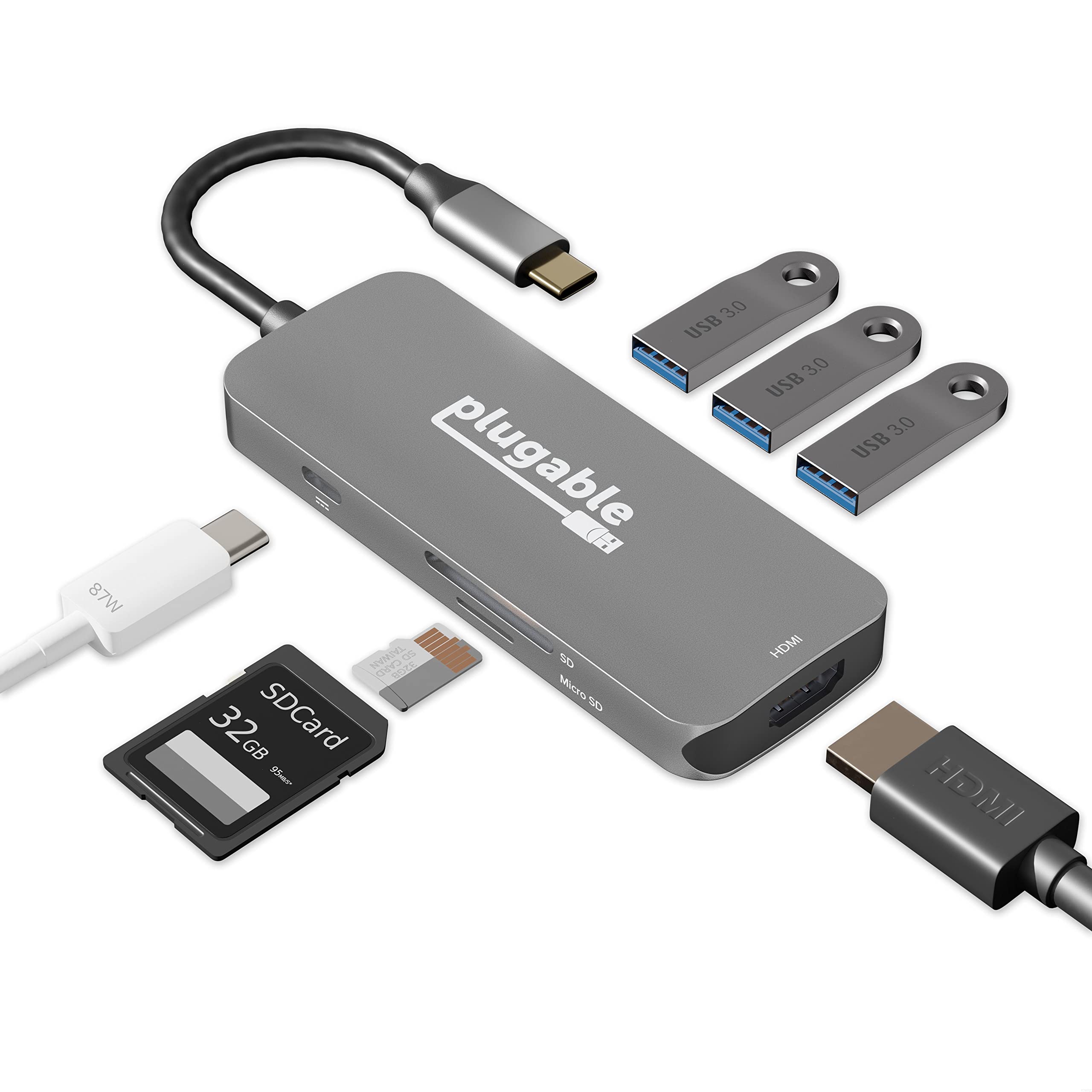 Plugable Thunderbolt 4 Hub Bundle Includes USB-C to 4K HDMI Adapter and 7-in-1 Multiport Adapter, 60W Laptop Charging, Compatible with Mac, Windows Laptops, Thunderbolt 3 or 4, and USB4 Devices