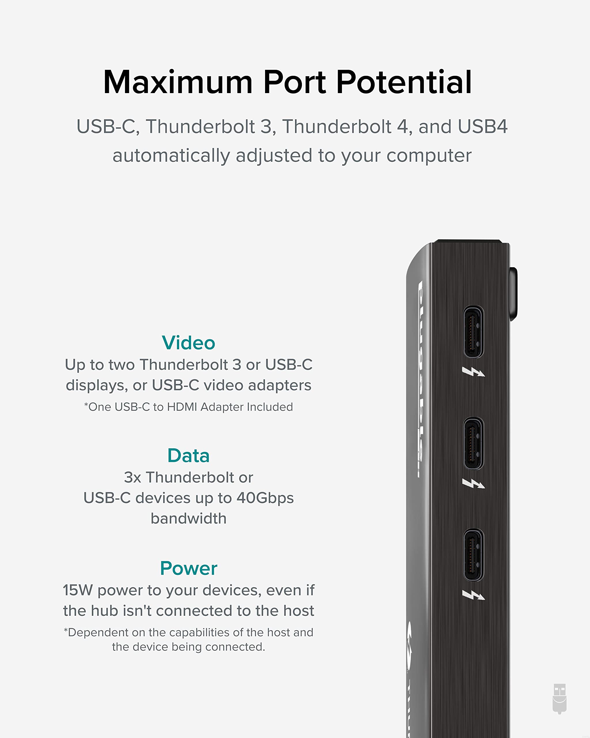 Plugable Thunderbolt 4 Hub Bundle Includes USB-C to 4K HDMI Adapter and 7-in-1 Multiport Adapter, 60W Laptop Charging, Compatible with Mac, Windows Laptops, Thunderbolt 3 or 4, and USB4 Devices