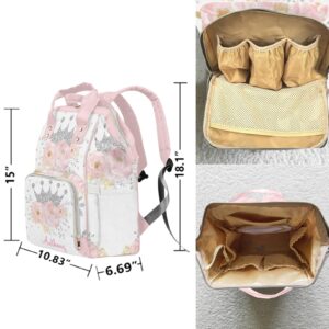 Floral Silver Crown Personalized Diaper Backpack with Name,Custom Travel DayPack for Nappy Mommy Nursing Baby Bag One Size