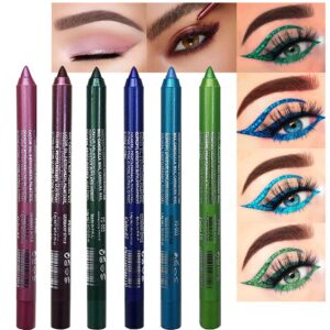 evpct 6pcs blue colored glitter eyeliner pencils set delineadores de colores para ojos ojos contra el agua dark light blue green purple red pink metallic colorful liquid eye liner set women waterproof